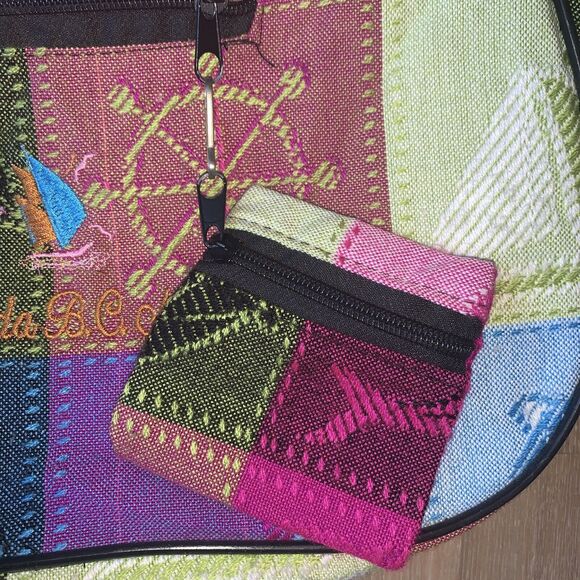 Womens Fabric Tote Bag Multi-Color Squares Zipper Shoulder Purse - Picture 3 of 7